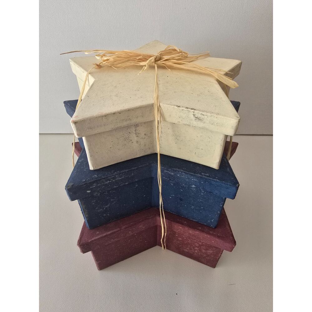 Americana Distressed 3 Star Boxes Trinket Storage w/lids Farmhouse